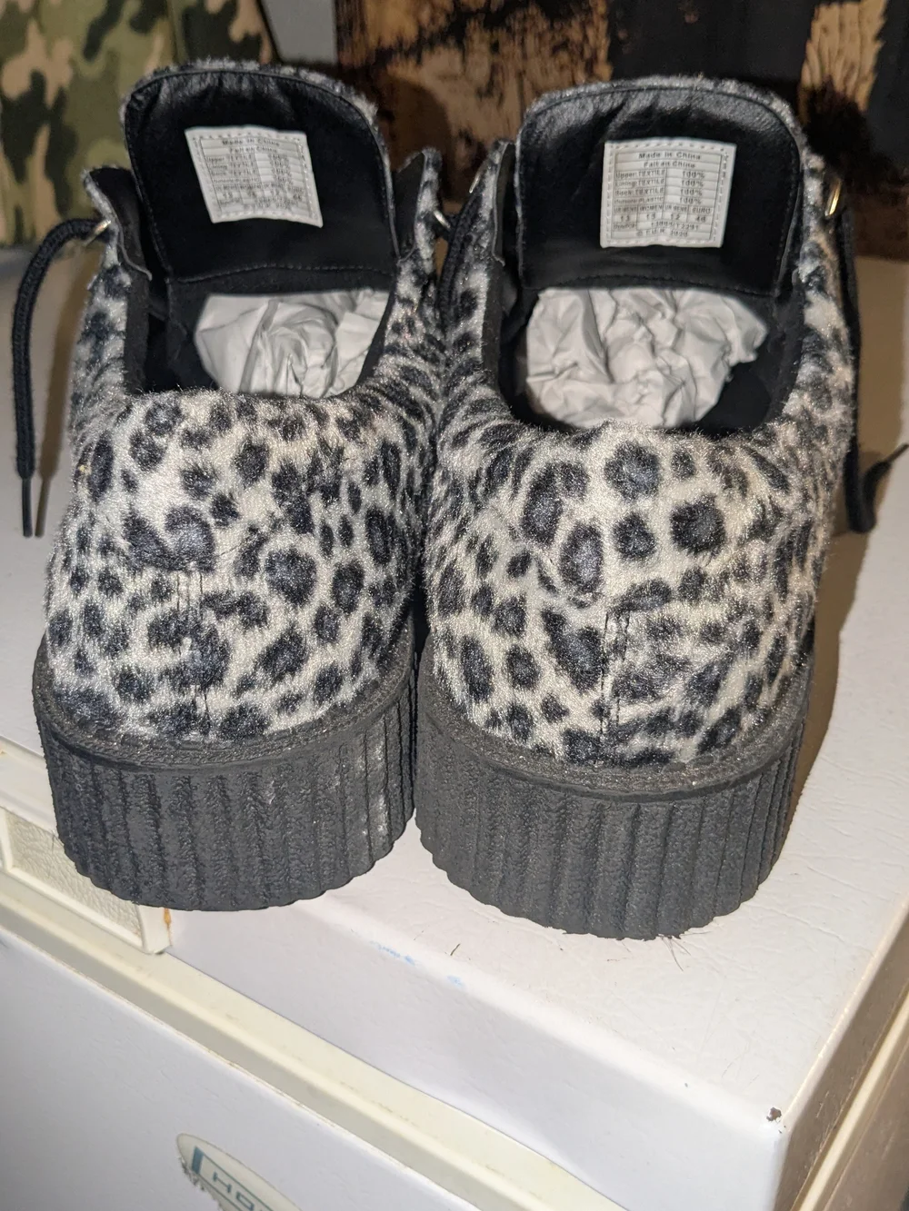 T.U.K Leopard-Print Platform Creepers - Black/White